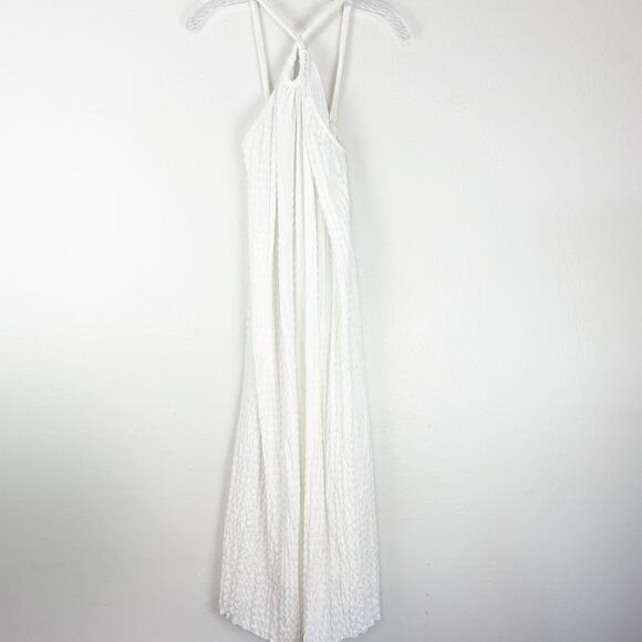 Zara Dress Women Large White Keyhole Puckered Texture Midi Stretch Spring Summer - Picture 2 of 8